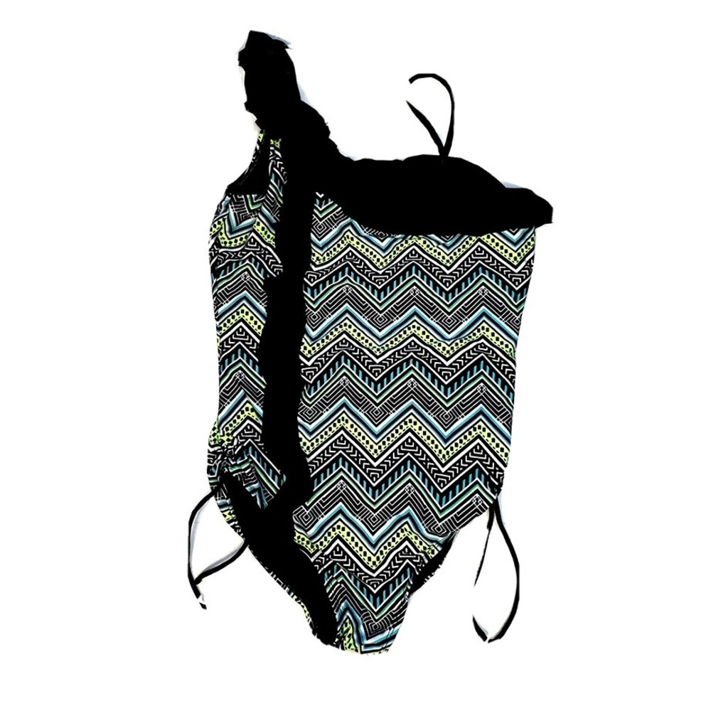 Justice Swim one piece ruffle girls swimwear multicolor side tie ruched pattern